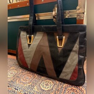 Lou Taylor Vintage Multicolor Suede + Leather shoulder bag